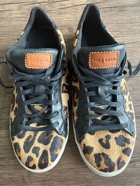 Cole Haan Leopard Print Leather Accent Sneakers - Black & Tan